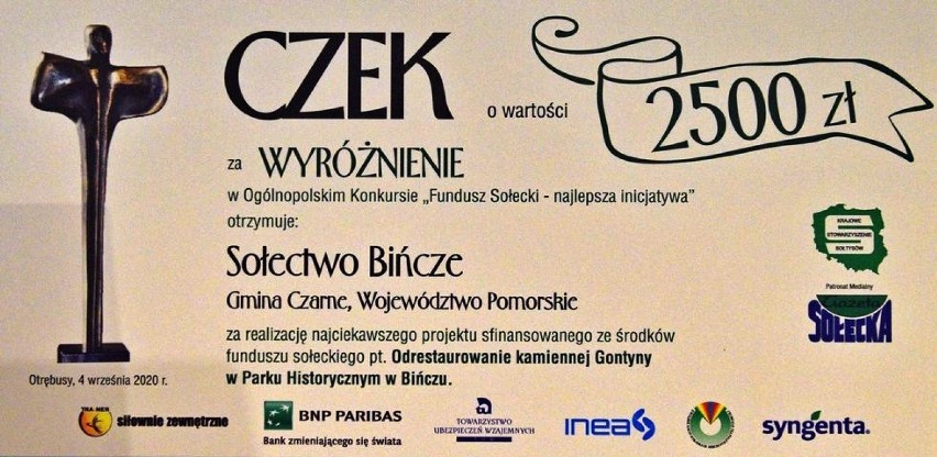 Sukces Sołectwa Bińcze w III edycji ogólnopolskiego konkursu „Fundusz sołecki – najlepsza inicjatywa”