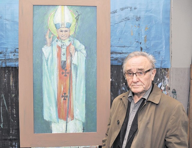 Ks. prof. Tadeusz Furdyna z obrazem papieża