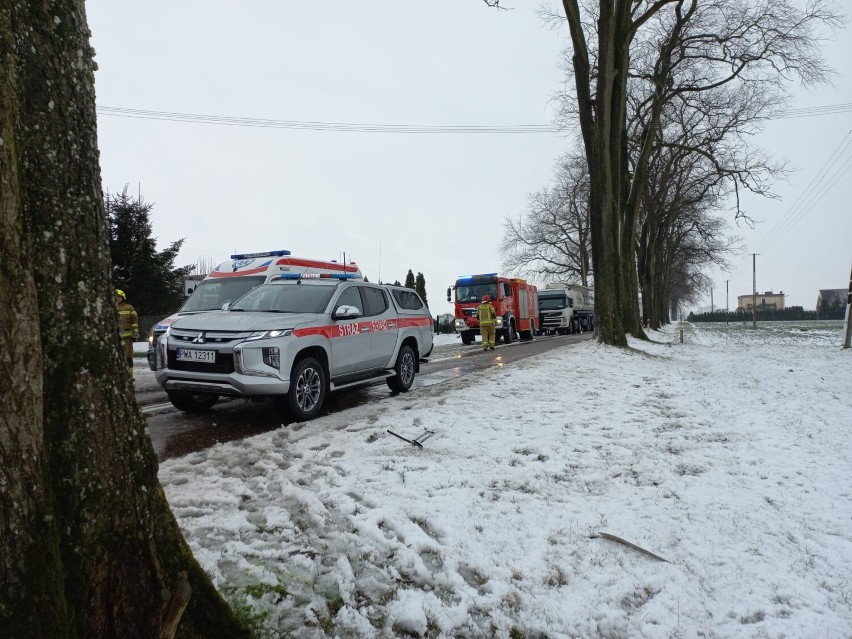 Wypadek pod Damasławkiem. Auto osobowe uderzyło w drzewo. Dwie osoby trafiły do szpitala 