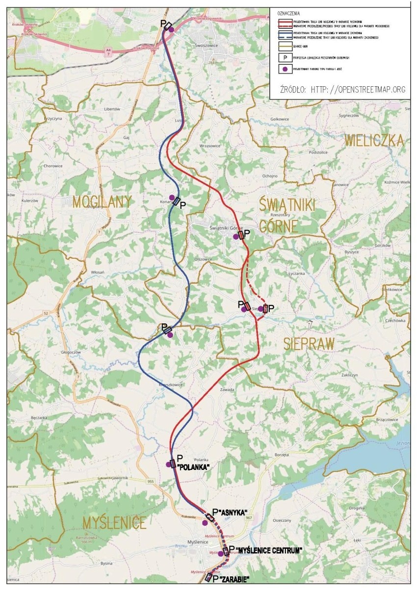 Znamy dwa warianty przebiegu linii kolejowej Kraków – Myślenice
