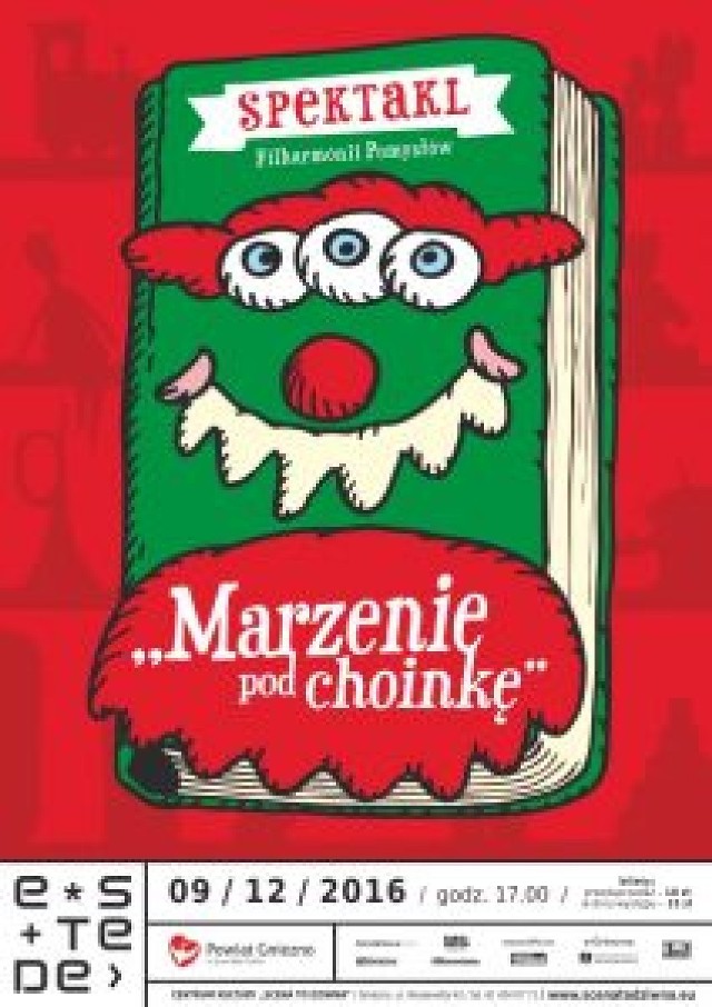 W piątek 9 grudnia o godzinie 17.00 w Centrum Kultury „Scena to dziwna” odbędzie się mikołajkowy spektakl dla dzieci w wykonaniu Filharmonii Pomysłów pt. „Marzenie pod choinkę” 

Bilety na spektakl do nabycie w Centrum Kultury eSTeDe w cenie 10 zł w przedsprzedaży i 15 zł w dniu spektaklu.