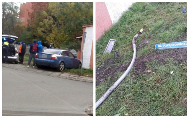 Pijany 23-letni kierowca audi uderzył w budynek w centrum Włocławka
