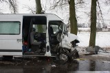 Wypadek w Kramkowie. Bus zatrzymał się na drzewie. Trzy osoby w szpitalu [ZDJĘCIA]