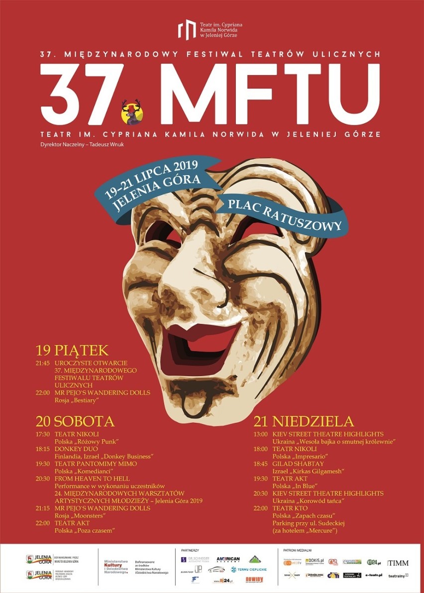 37. Międzynarodowy Festiwal Teatrów Ulicznych 19 – 21 lipca 2019 r. – Plac Ratuszowy –  program.
