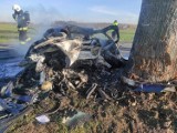 Śmiertelny wypadek w Głogowińcu pod Kcynią. Auto spłonęło, nie żyje 39-latek. Trwa dochodzenie [zdjęcia]