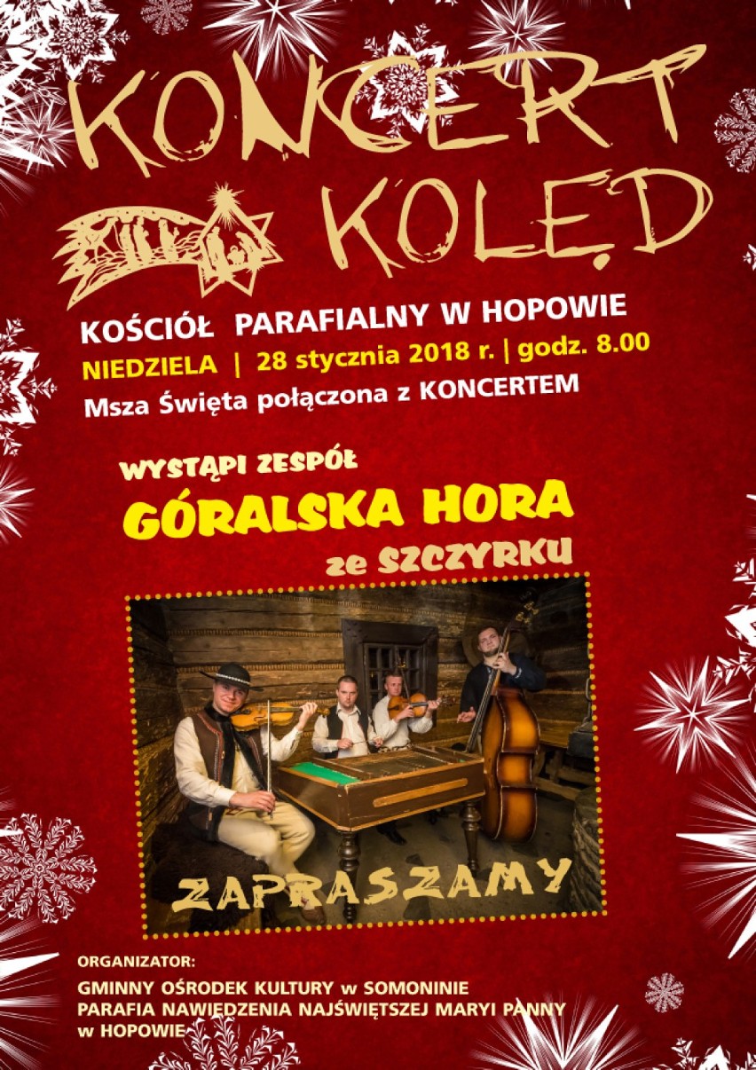 Koncerty kolęd 2018 w powiecie kartuskim - m.in. w Hopowie, Somoninie, Goręczynie