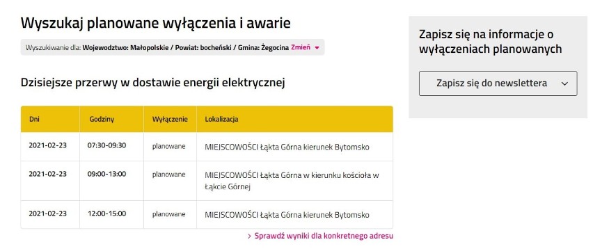 Wyłączenia prądu w regionie Bochni i Brzeska [23.02.2021]