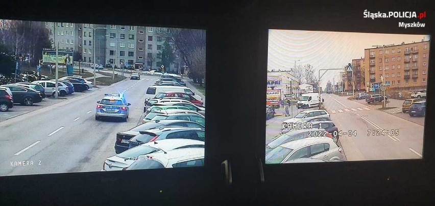 Akcja bezpieczeństwa myszkowskiej policji - pieszy w ukrytej kamerze