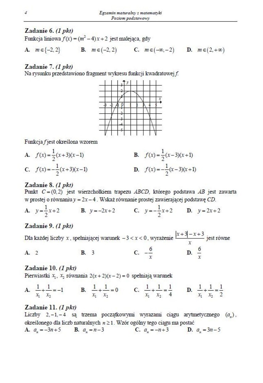 Matura 2014 - Matematyka poziom podstawowy  [ARKUSZE,ODPOWIEDZI]