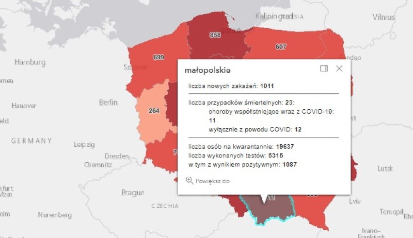 Ponad tysiąc zakażeń COVID-19 w Małopolsce. W powiatach oświęcimskim, wadowickim, chrzanowskim i olkuskim też są nowe przypadki.