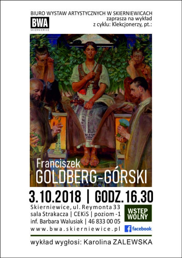 Kolejny wykład o sztuce w Biurze Wystaw Artystycznych w Skierniewicach odbędzie się w środę, 3 października. Będzie to następne spotkanie z cyklu „Kolekcjonerzy”. Tym razem Karolina Zalewska będzie opowie o Franciszku Goldberg-Górskim.