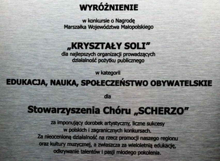 Nowy Sącz. Chór Sherzo z I LO im Jana Długosza otrzymał nagrodę „Kryształy soli”