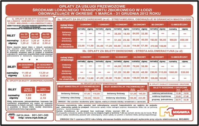 Przepisy taryfowe w lokalnym transporcie zbiorowym Miasta Łodzi.