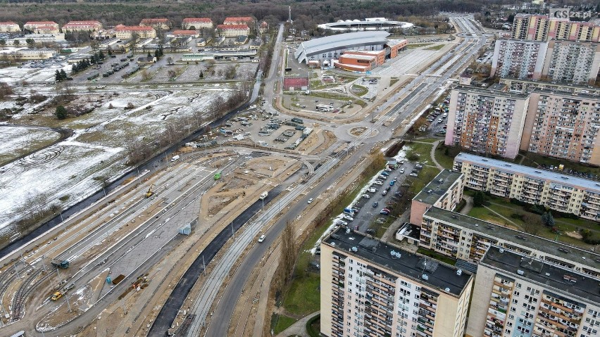 Przebudowa ul. Szafera w Szczecinie. Zdjęcia z 28.01.2021.