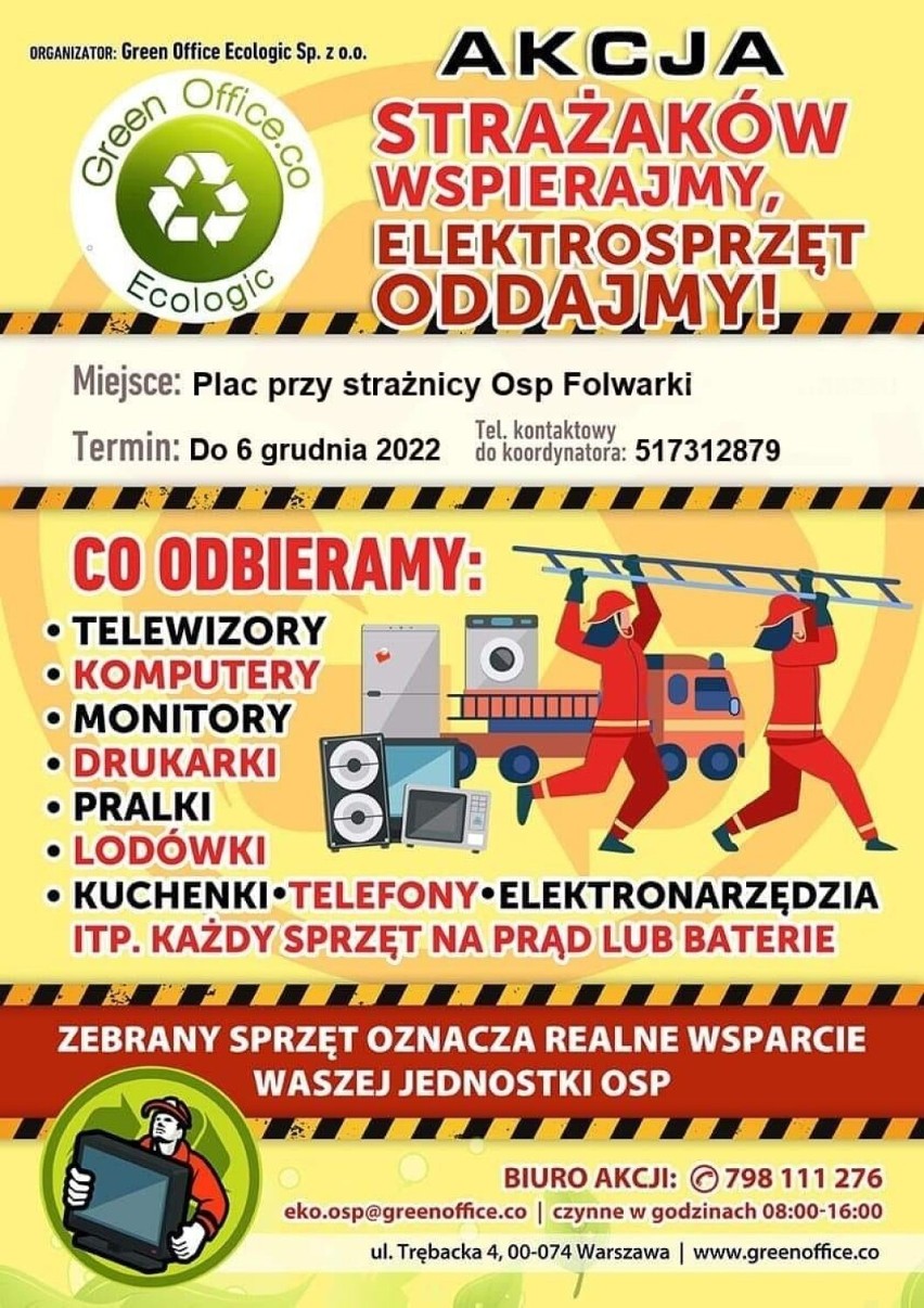 Strażacy z OSP Folwarki w Radomsku biorą udział w akcji „Strażaków wspierajmy – elektrosprzęt oddajmy!”