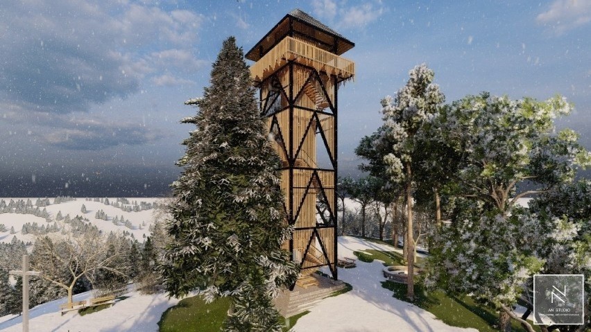 Wizualizacje wieży widokowej na Skiełku w gminie Łukowica