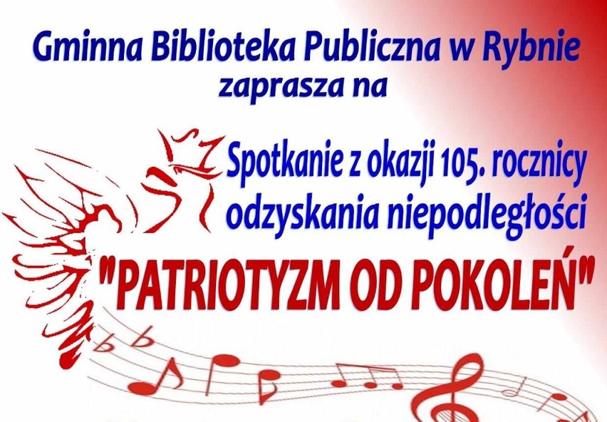 Gminna Biblioteka w Rybnie zaprasza na obchody z okazji Dnia Niepodległości! 