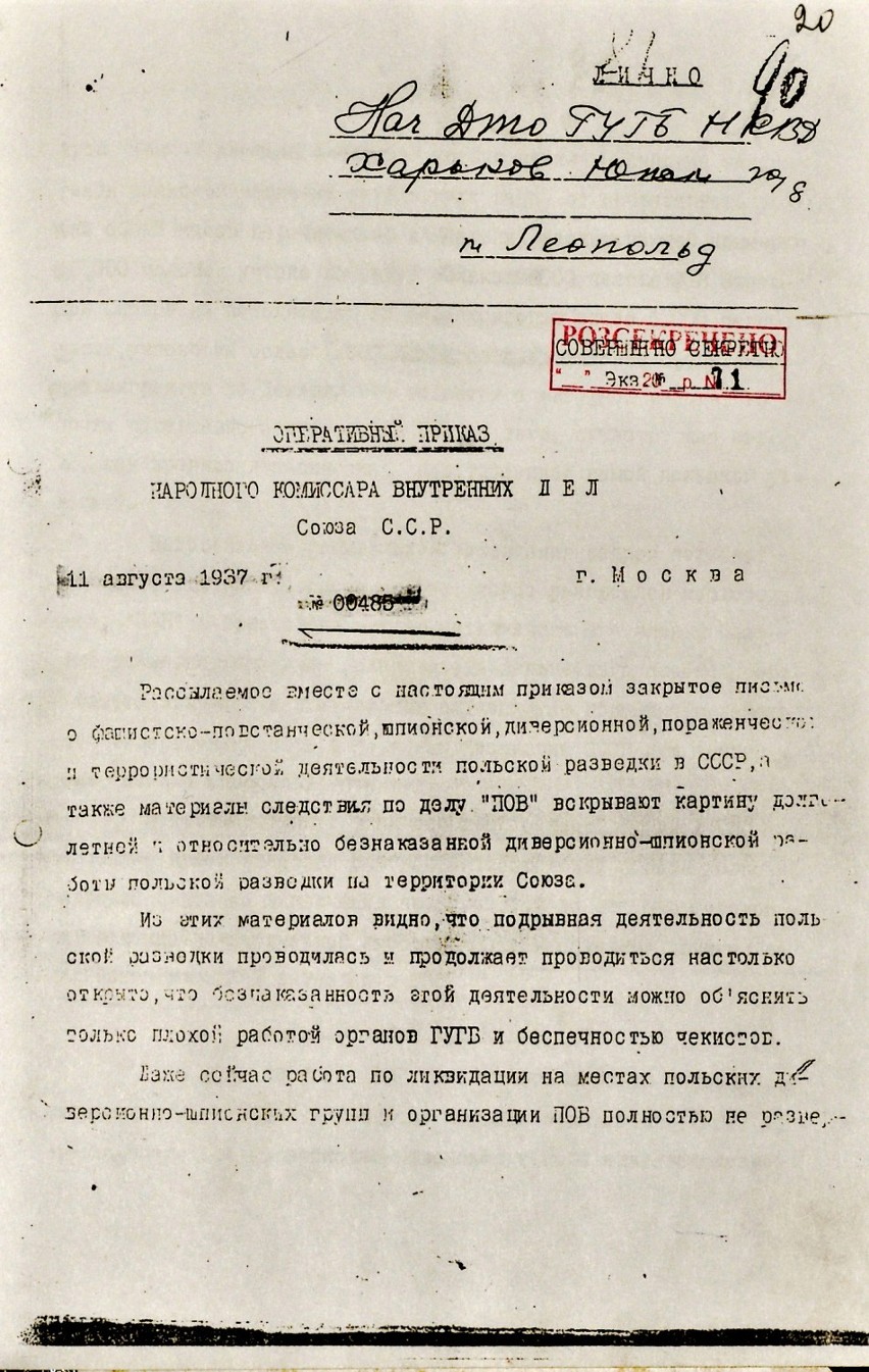 Rozkaz otrzymany przez oddział NKWD w Charkowie