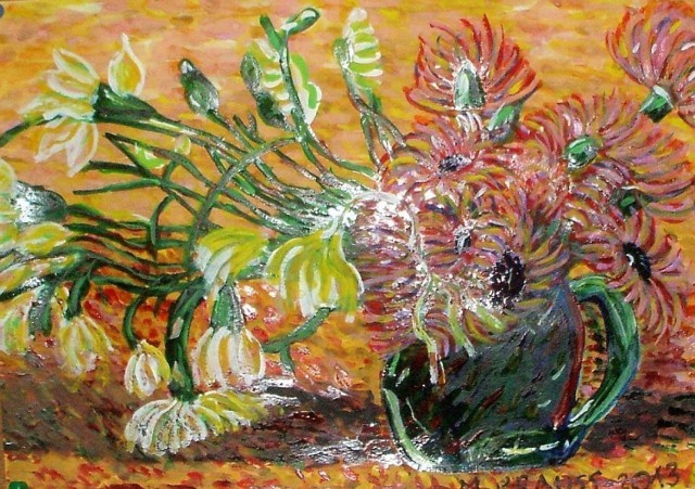 Nieznany obraz Vincenta van Gogha &quot;Bukiet kwiat&oacute;w&quot; namalowany przez Marka Kraussa. Fot. Marek Krauss