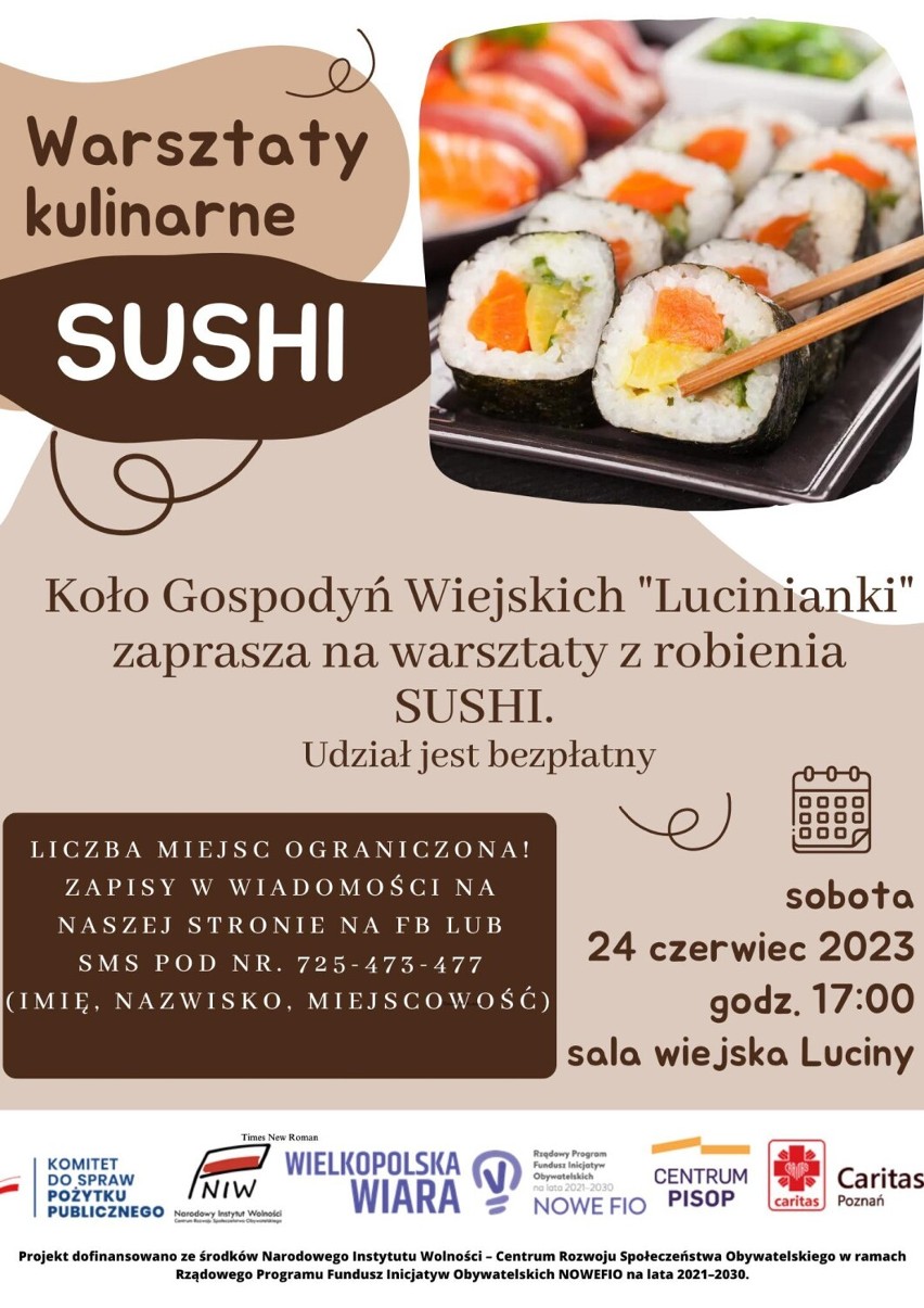 Naucz się przygotowywać sushi z KGW Lucinianki. Panie zapraszają na darmowe warsztaty. Warto się śpieszyć ilość miejsc ograniczona