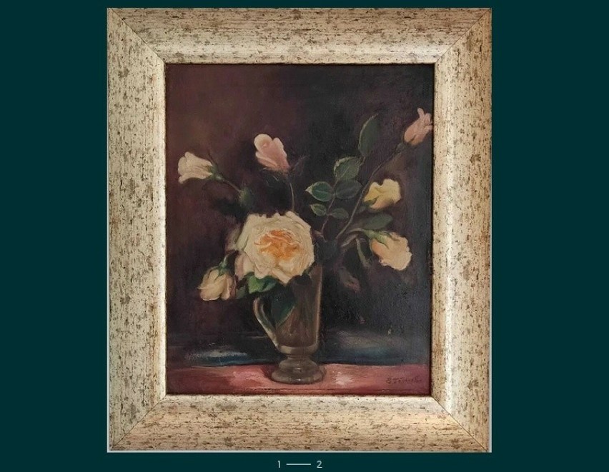 Antyk obraz olejny Emilia Wysocka "Żółte róże III"...