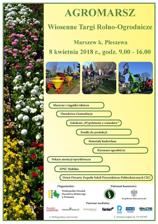 8 kwietnia WODR organizuje w Marszewie koło Pleszewa Wiosenne Targi Rolno - Ogrodnicze AGROMASZ i zaprasza całe rodziny.