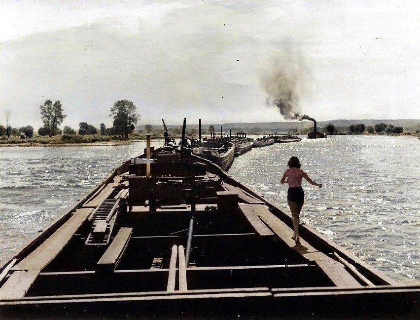 Ruch na Odrze na wysokości Crossen an der Oder w 1936 roku.