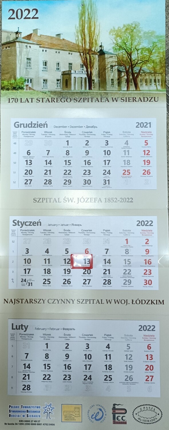 Okolicznościowy kalendarz ze starym szpitalem został wydany w Sieradzu przez społeczników ZDJĘCIA