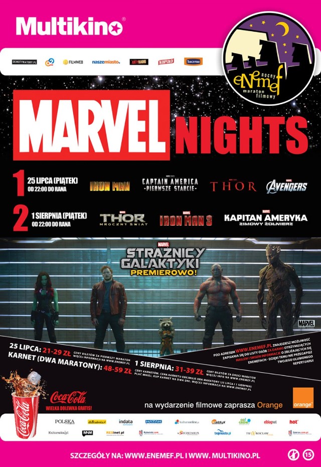 ENEMEF: Marvel Night vol. 2. Aby wygrać podwójną wejściówkę, należy wysłać sms na nr 72355 o treści PNM.ImięiNazwisko i dokończyć zdanie "Poznan NaszeMiasto.pl to dla mnie..." . Koszt wysłania sms-a to 2.46 z VAT. Na wiadomości czekamy do piątku, 1 sierpnia, do godz. 13:00.