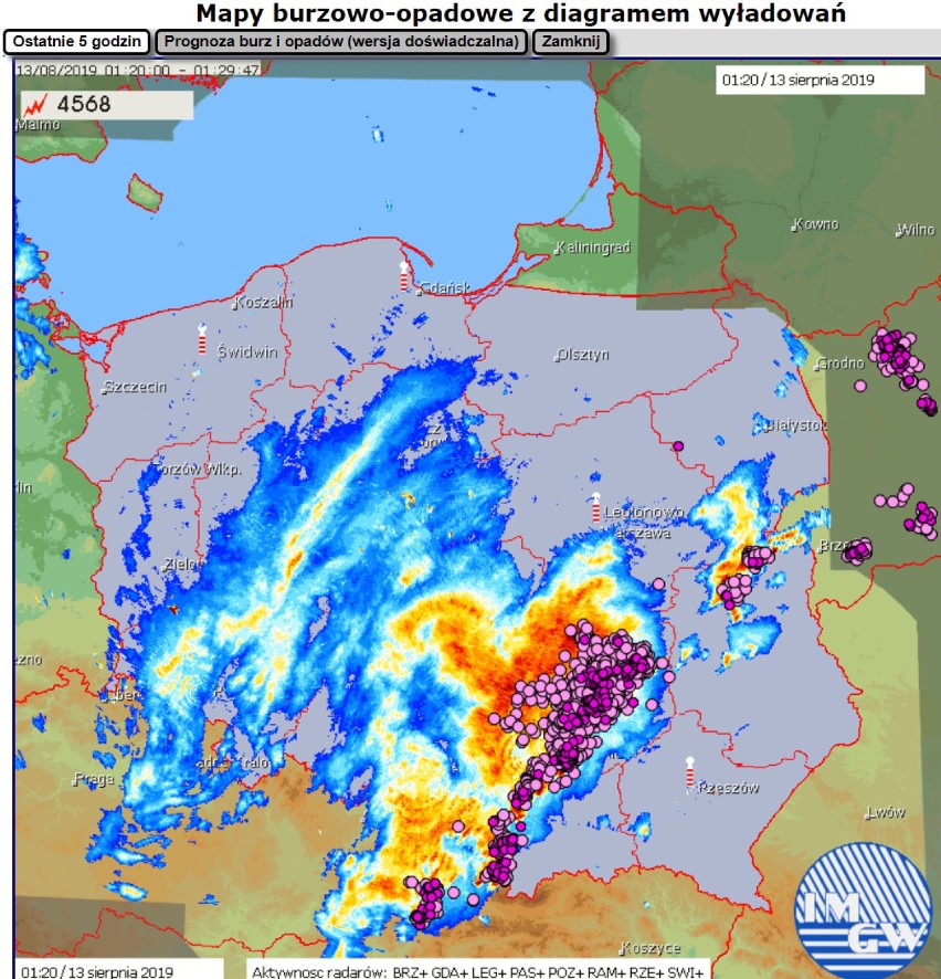 Burze w Polsce - godz. 1:20 / 13 sierpnia