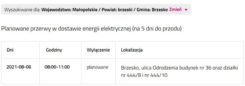 Wyłączenia prądu w powiecie bocheńskim i brzeskim, 3.08.2021