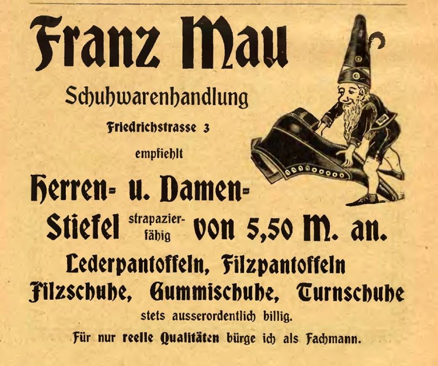 Reklama sklepu Franza Mau przy Friedrichstrasse (dziś ul....