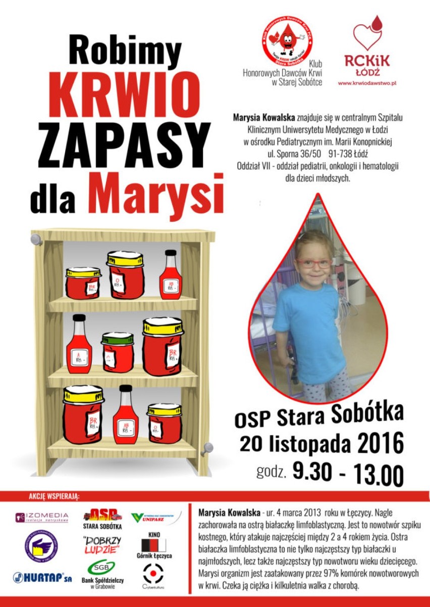 Będą robić krwiozapasy dla Marysi z Łęczycy