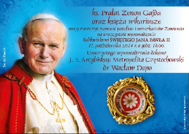 Relikwie Jana Pawła II w Zawierciu.