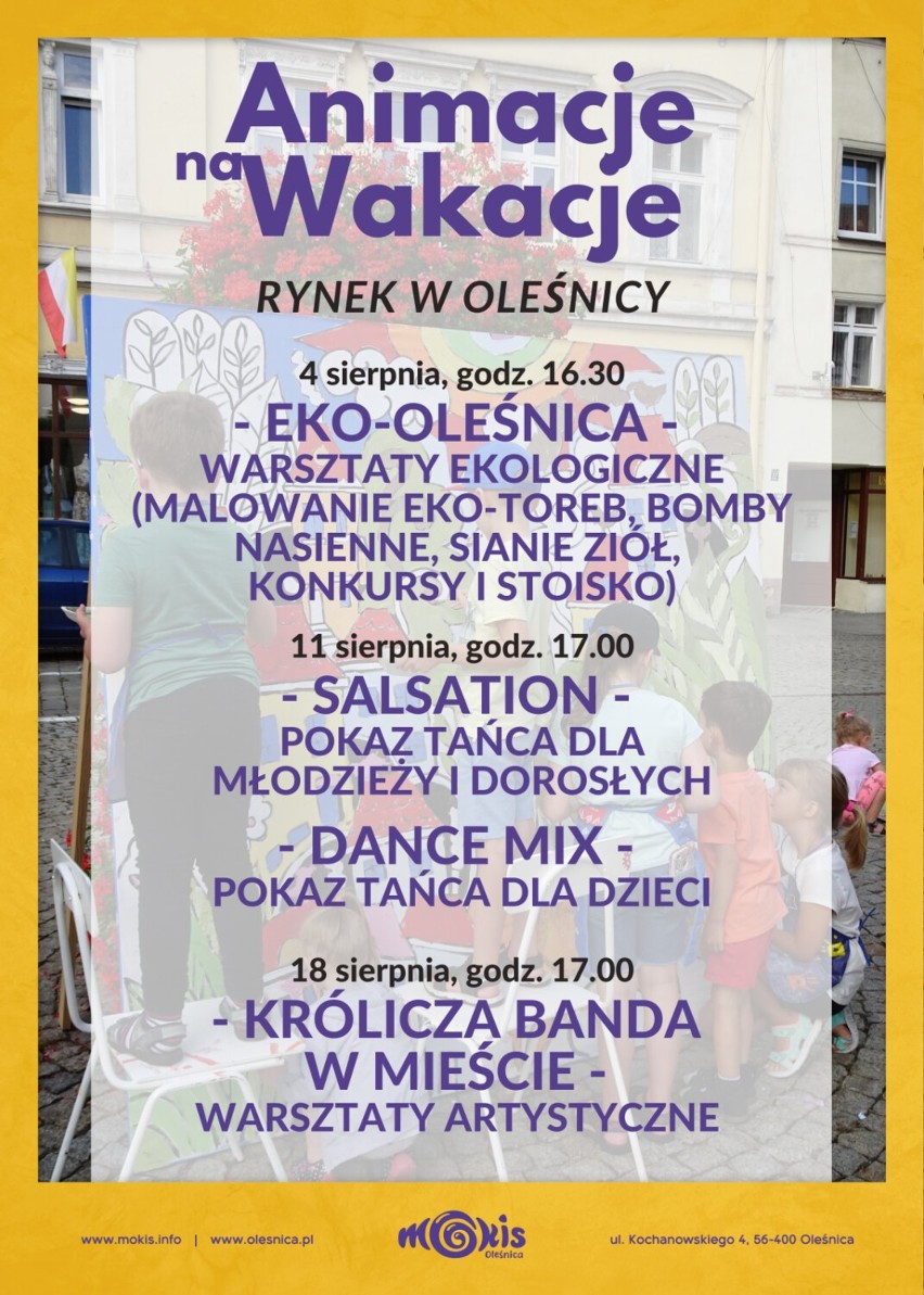 Oleśnica. Miejski Ośrodek Kultury i Sztuki zaprasza na ANIMACJE NA WAKACJE i koncert. Co się będzie działo? Przeczytajcie szczegóły