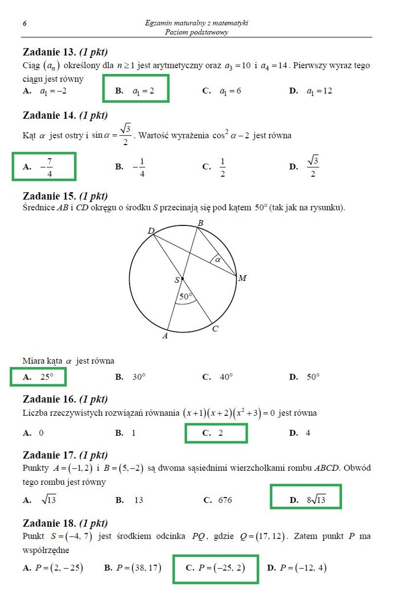 MATURA 2013 z CKE. Egzamin matematyki - poziom podstawowy [odpowiedzi rozwiąznia]