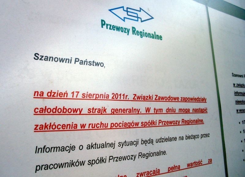 Strajk kolejarzy Przewozów Regionalnych - dworzec Kaliski.