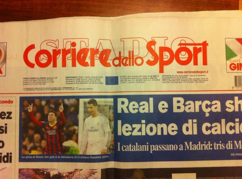Nagłówek gazety Corriere dello Sport, gdzie wydrukowano...