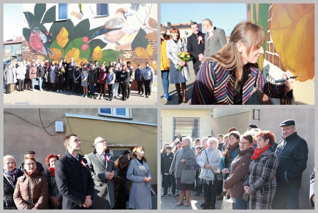 Odsłonięcie pierwszego muralu w Brześciu Kujawskim przy ul. Krakowskiej, 10 listopada 2021.