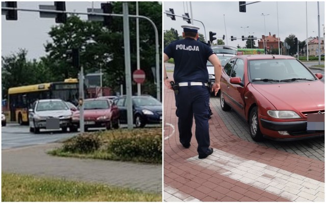 Zderzenie dwóch samochodów na skrzyżowaniu Okrzei - Kapitulna we Włocławku
