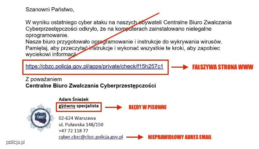 Policjanci przestrzegają przed fałszywymi e-mailami