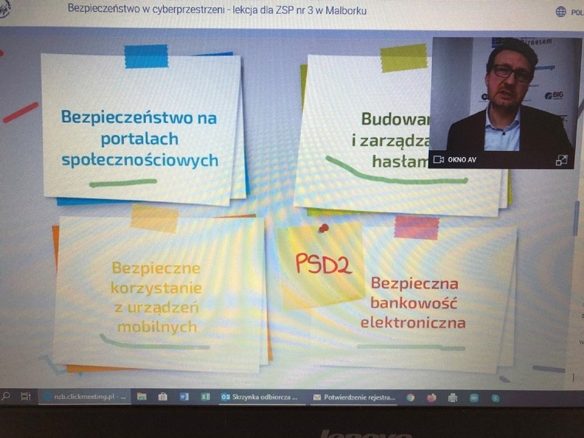 Malbork. Projekt "Bankowcy dla edukacji jest kontynuowany". Przez internet uczyli się o bezpieczeństwie w sieci