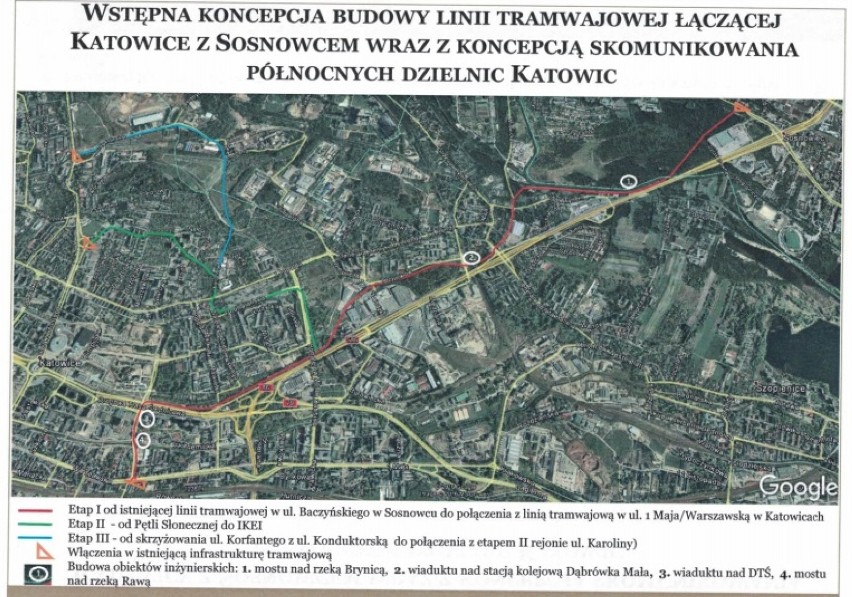 Koncepcja przebiegu linii tramwajowej z Katowic do Sosnowca...
