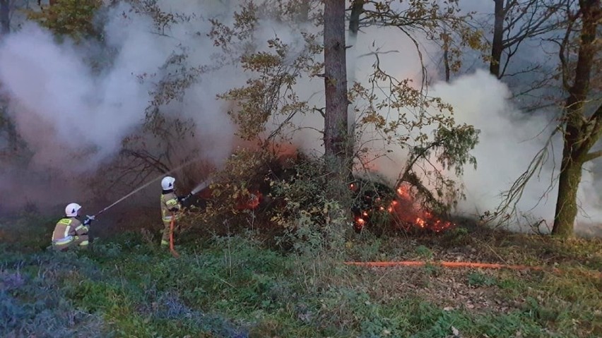 Pożar w Przeździecku-Jachach. 20.10.2021. Płonęły bele słomy. W akcji gaśniczej brało udział 7 jednostek straży pożarnej. Zdjęcia