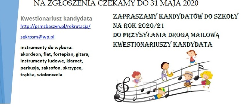 Państwowa Szkoła Muzyczna w Zbąszyniu, prowadzi nabór uczniów do szkoły                               