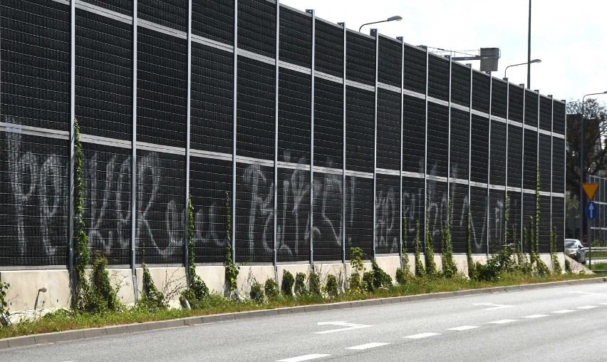 Ekrany akustyczne przy ulicy Zagnańskiej w Kielcach pomazane przez wandali (ZDJĘCIA)