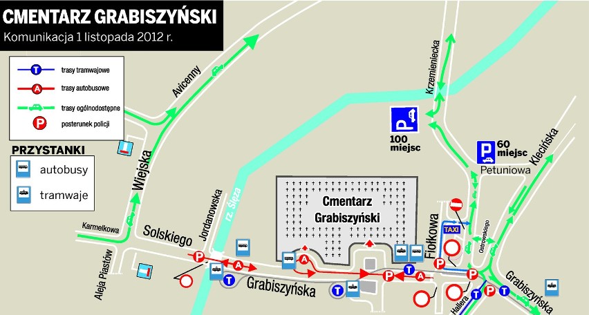 Wrocław: Zmiany w organizacji ruchu koło cmentarzy (MAPKI)