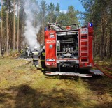 Pożar  maszyny do obróbki drewna w lesie przy Płytnicy