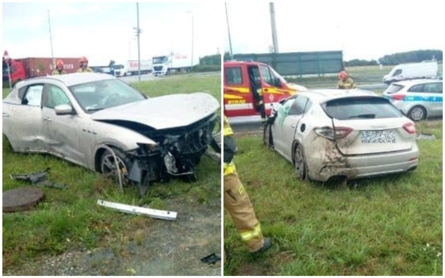 Dachowanie maserati na autostradzie A1 w powiecie włocławskim