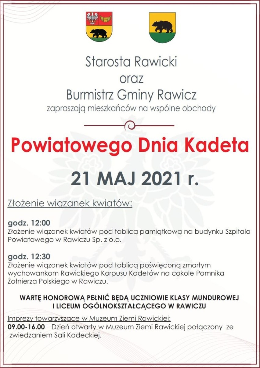 Już jutro (21.05.2021) powiatowe obchody Dnia Kadeta w Rawiczu. Jaki program celebracji święta przygotowano w tym roku?